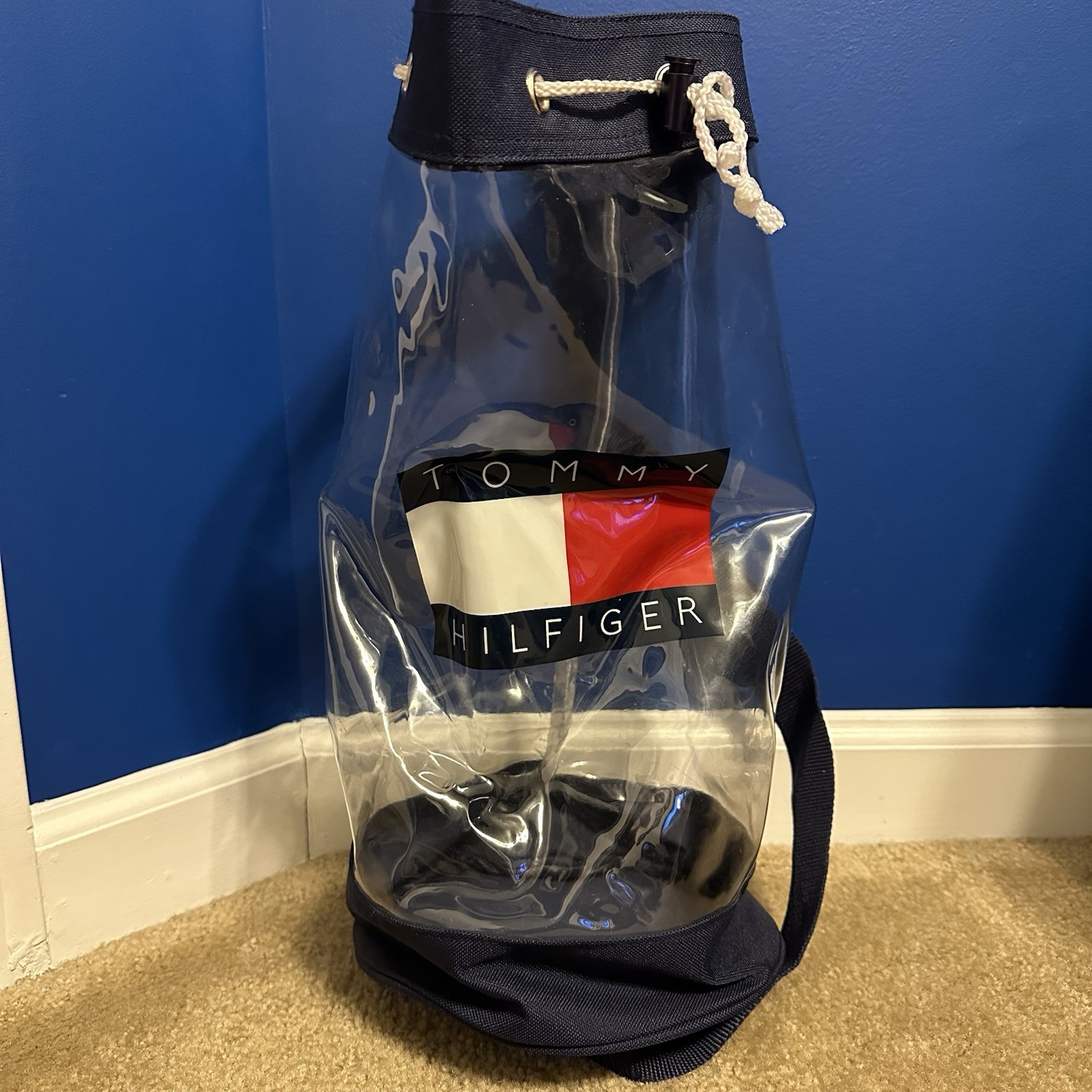 Vintage Tommy Hilfiger Clear Bag Flag Drawstring Straps Beach 90s VTG