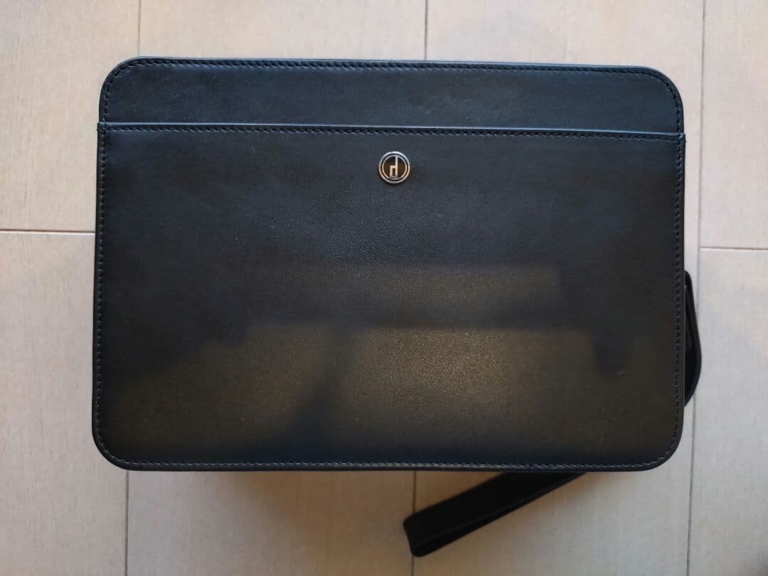 Dunhill Black Leather Clutch Bag Mens Business Formal Wedding 23cm 16cm 7cm