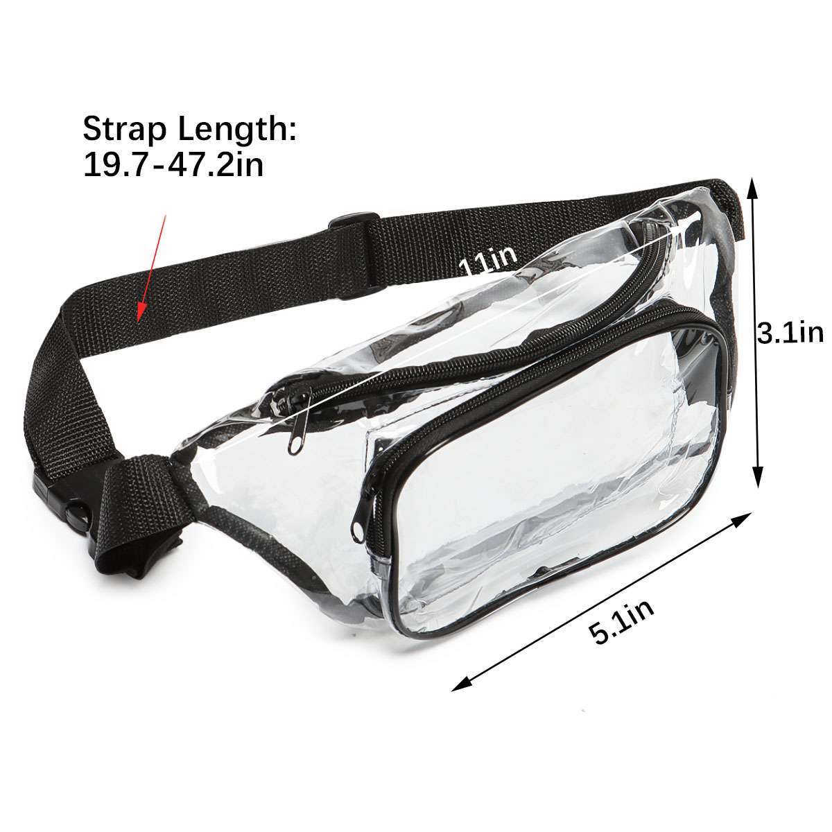 Clear Zip Waist Bag Transparent Stadium Shoulder Crossbody Adjustable Sling Bag