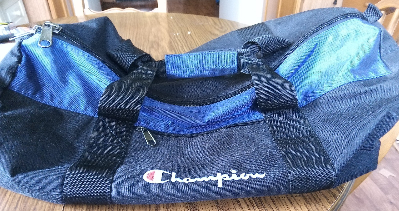 Champion Black And Blue Zippered Sports Bag No Shoulder Strap