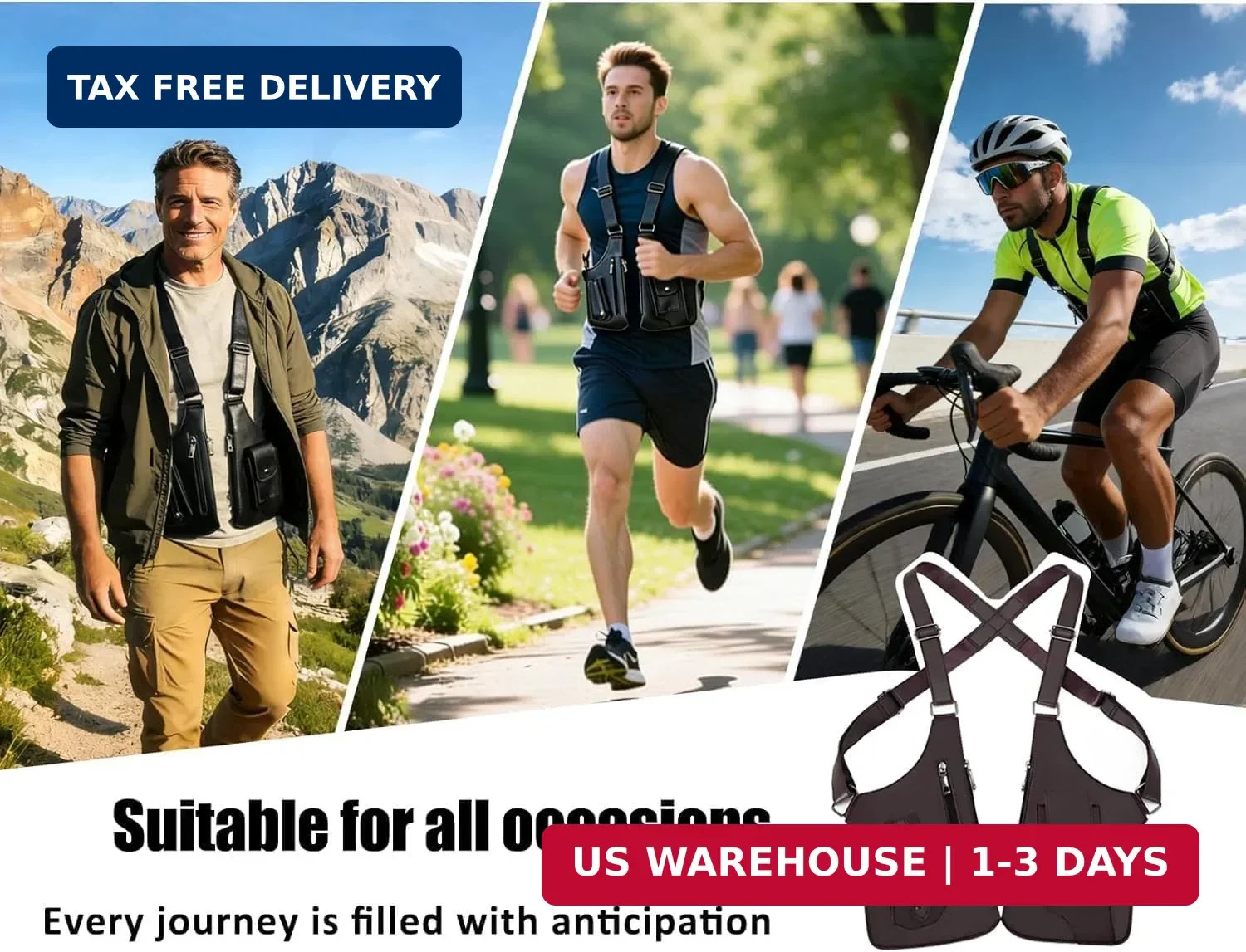 Double Shoulder Armpit Chest Bag for Men,Adjustable Shoulder Underarm Bag Hidden