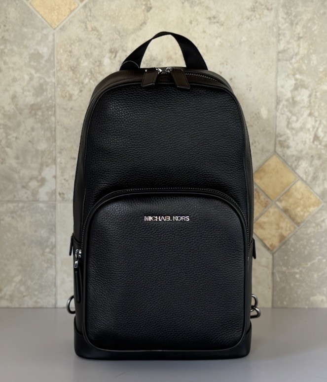 MICHAEL KORS COOPER COMMUTER SLING PACK LEATHER BACKPACK BLACK