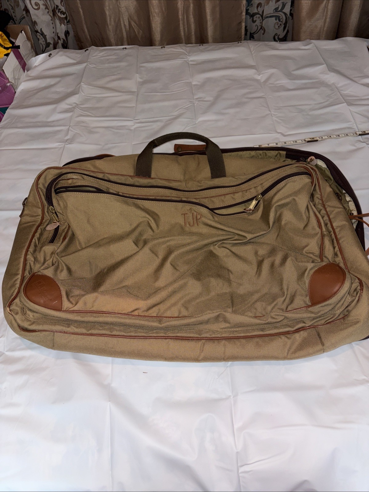 Vintage LL Bean Field Nylon Canvas Duffel Khaki 3 Compartments Bag Shoulder USED