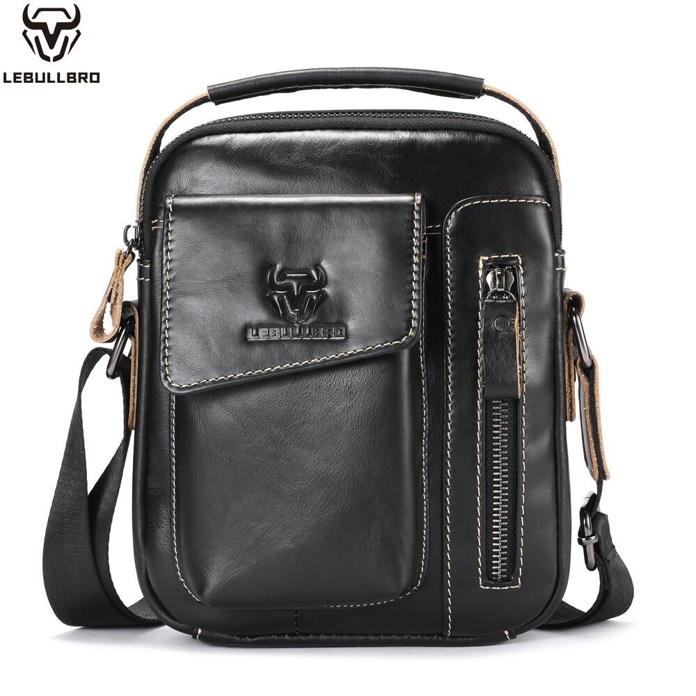 LEBULLBRO Mens Leather Crossbody Sling Bag with Adjustable Strap Shoulder Bag