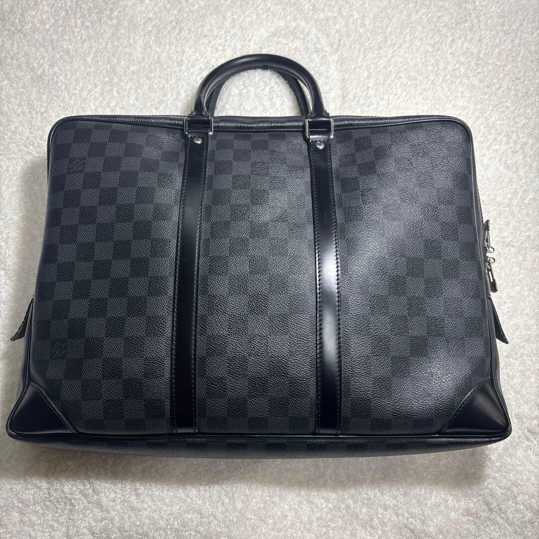 Louis Vuitton Damier Graphite Business Bag Canvas Black Name Tag Key Auth