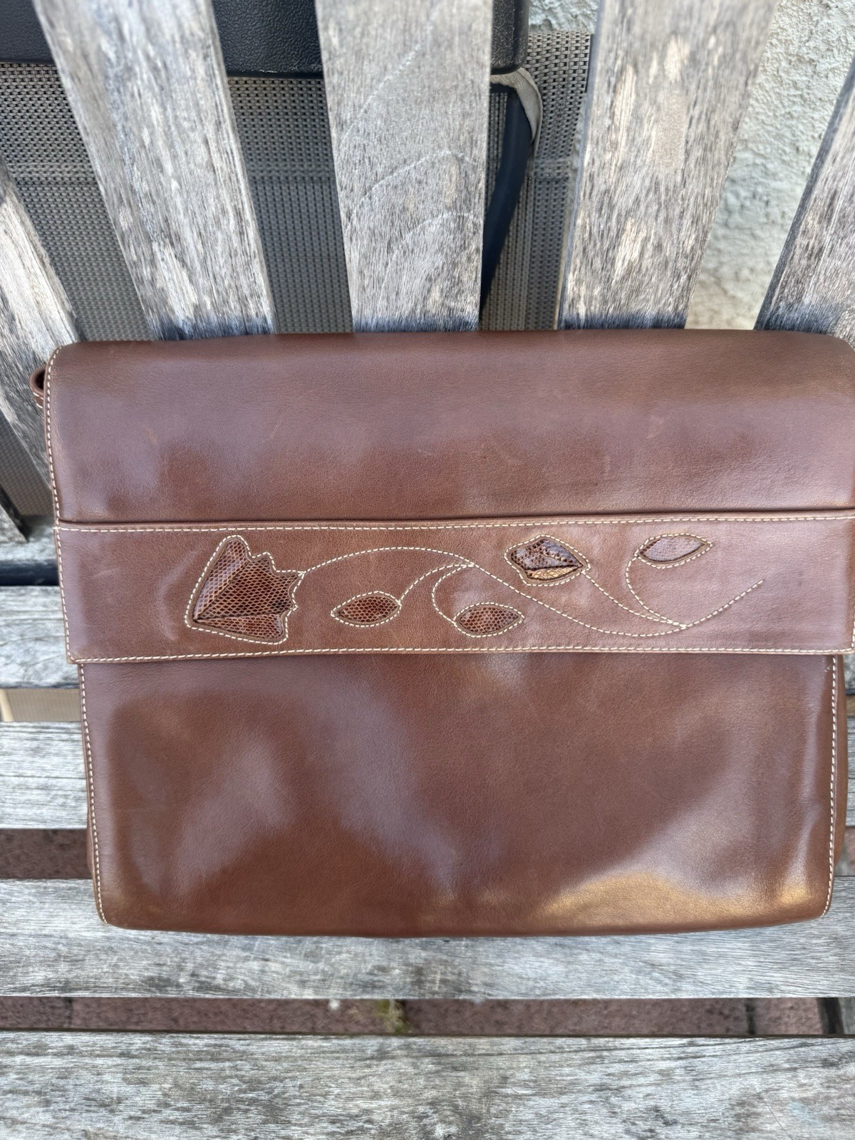 Susan Gail Brown Button Closure messenger bag purse crossbody Spain leather