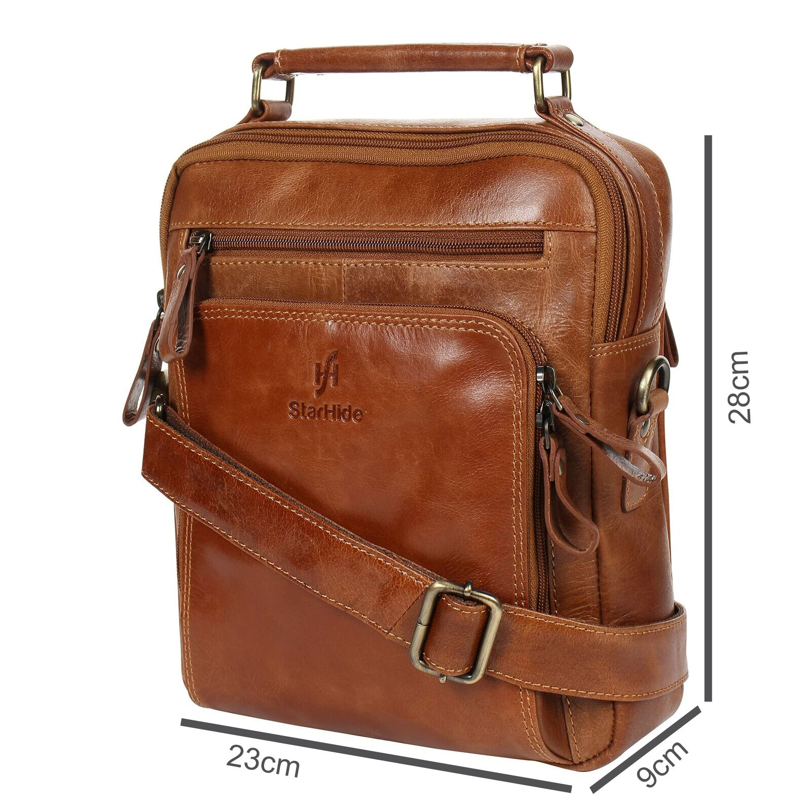 StarHide Unisex Oil Tanned Genuine Leather Travel Messenger Bag For Ipad Tablet