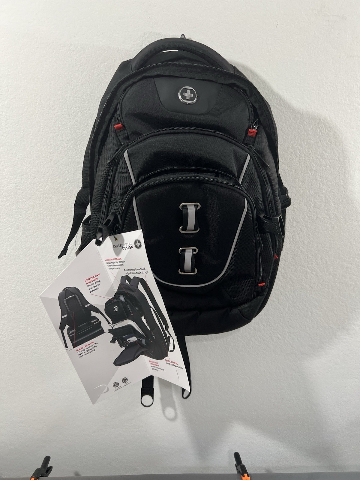 Swiss digital Black Large Capacity Backpack 17 Laptop And Tablet Compartment NWT