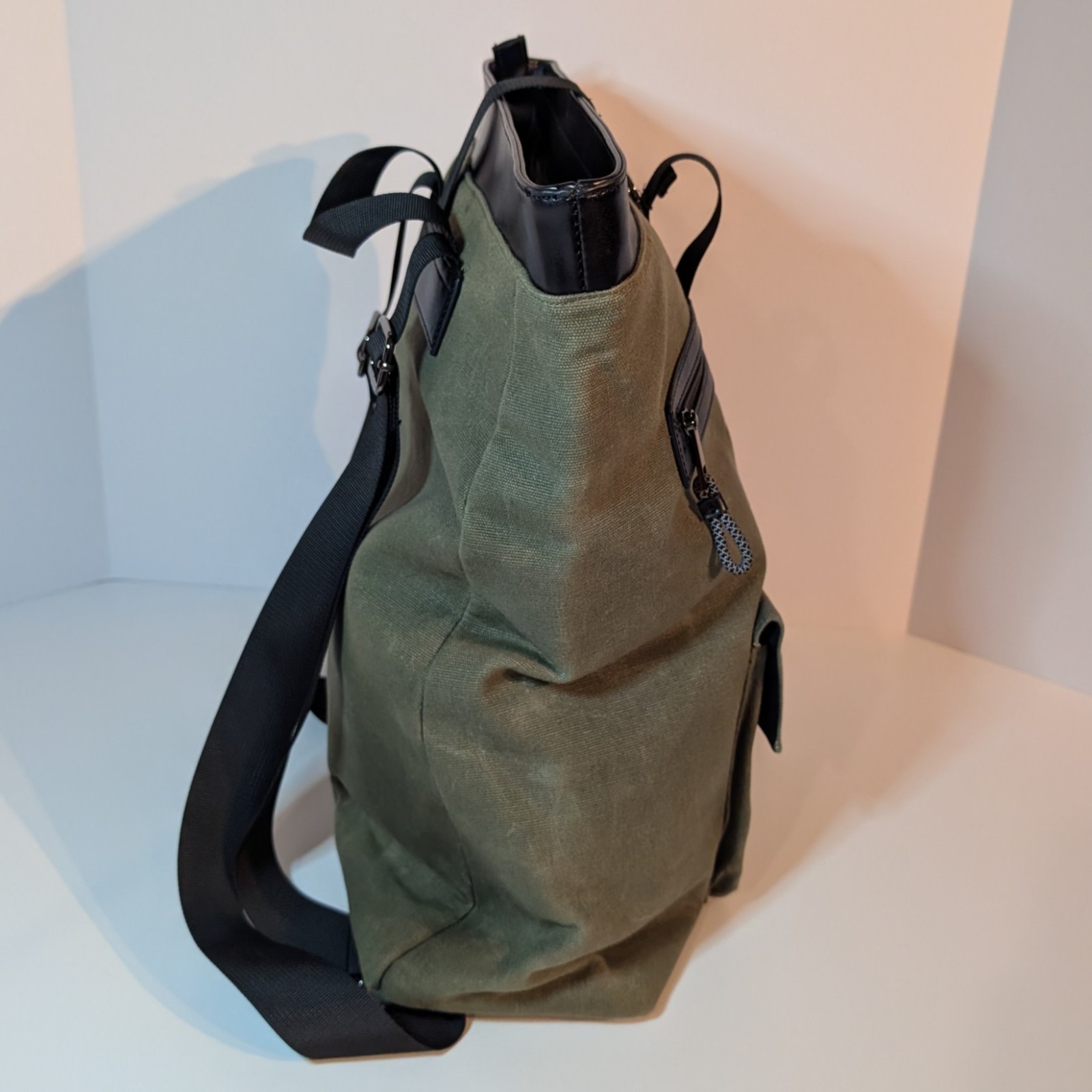 Express Rolltop Backpack Canvas Motorcycle Bicycle Messenger Bag, Green & Black