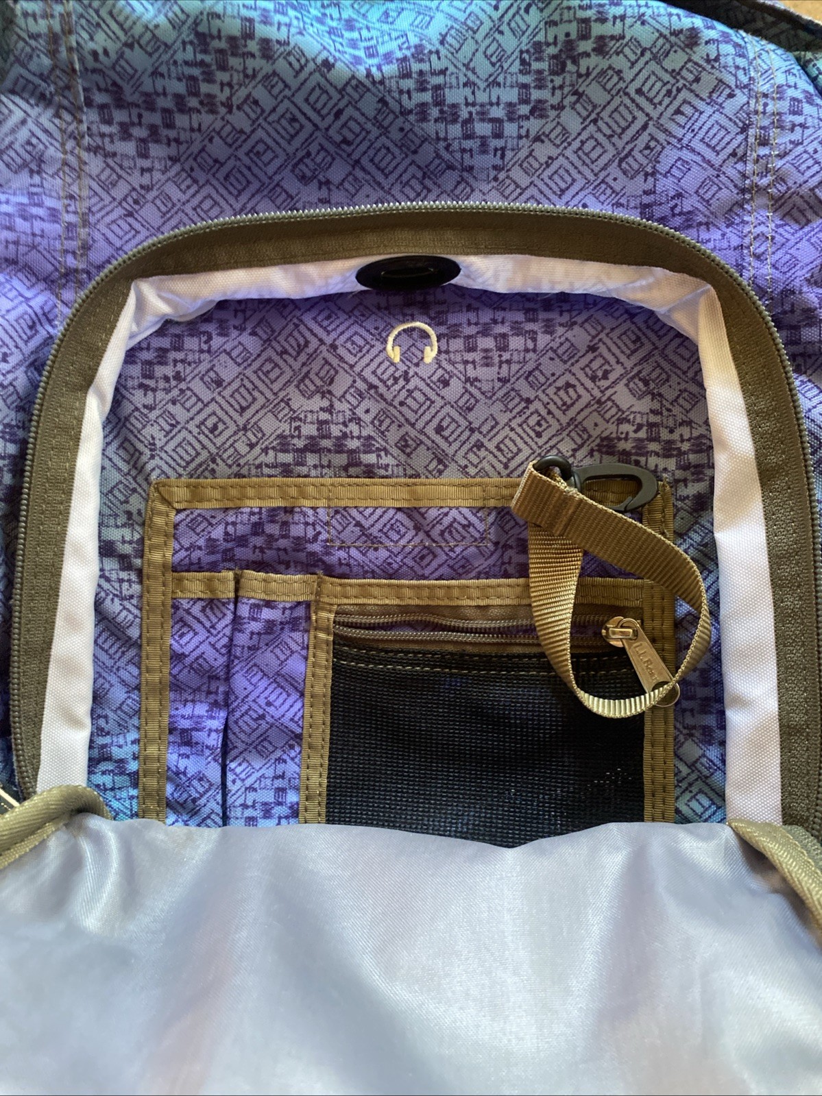 L.L.Bean Backpack Purple Teal/Blue Geometric/ Tech Pocket Carry On Large 16”