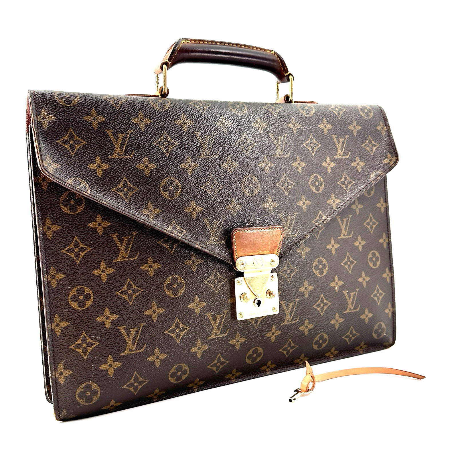 Louis Vuitton Monogram Briefcase Business Bag PVC Brown Authentic