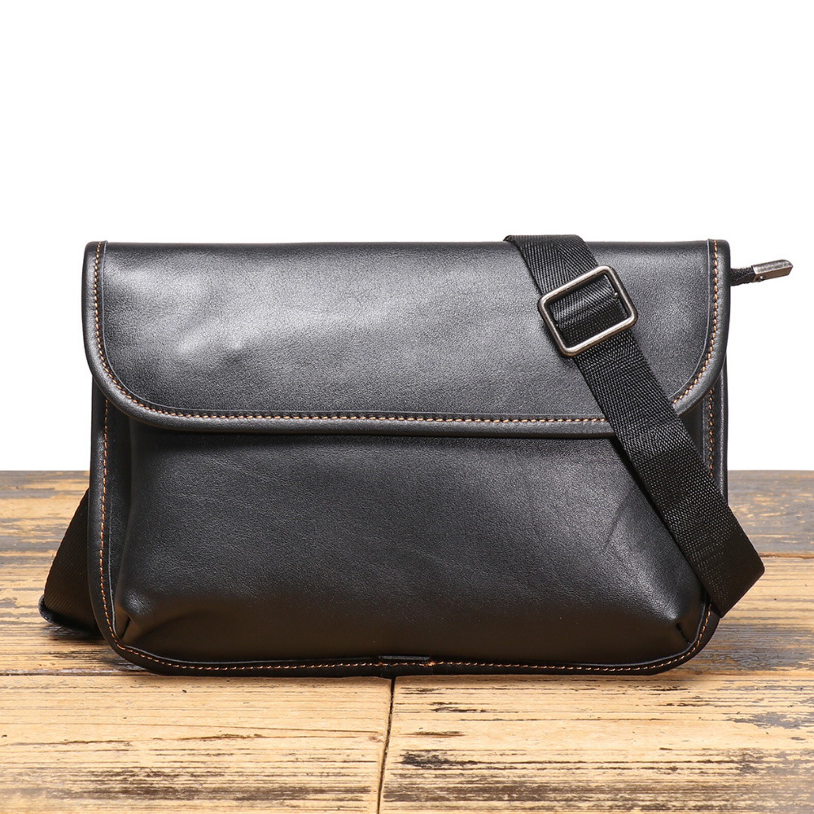 Mens Leather Crossbody Shoulder Bag Small Travel Organizer Minimalist Pouch