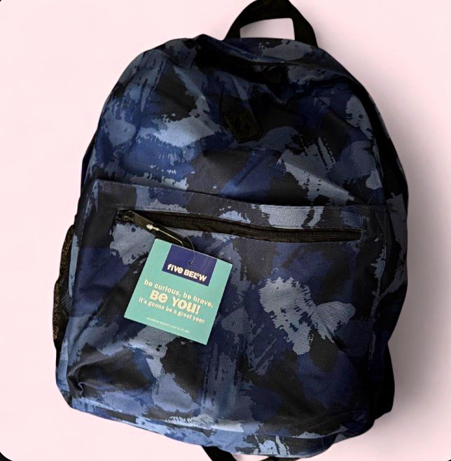 Five Below Blue/Black Camouflage Medium Backpack Zip Closure w/ Outer Pockets