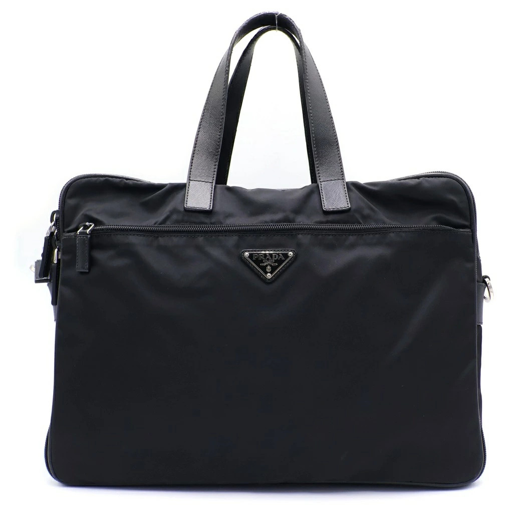 PRADA Re Nylon Saffiano Leather Triangle Logo Duffle Bag Black 2Vc796