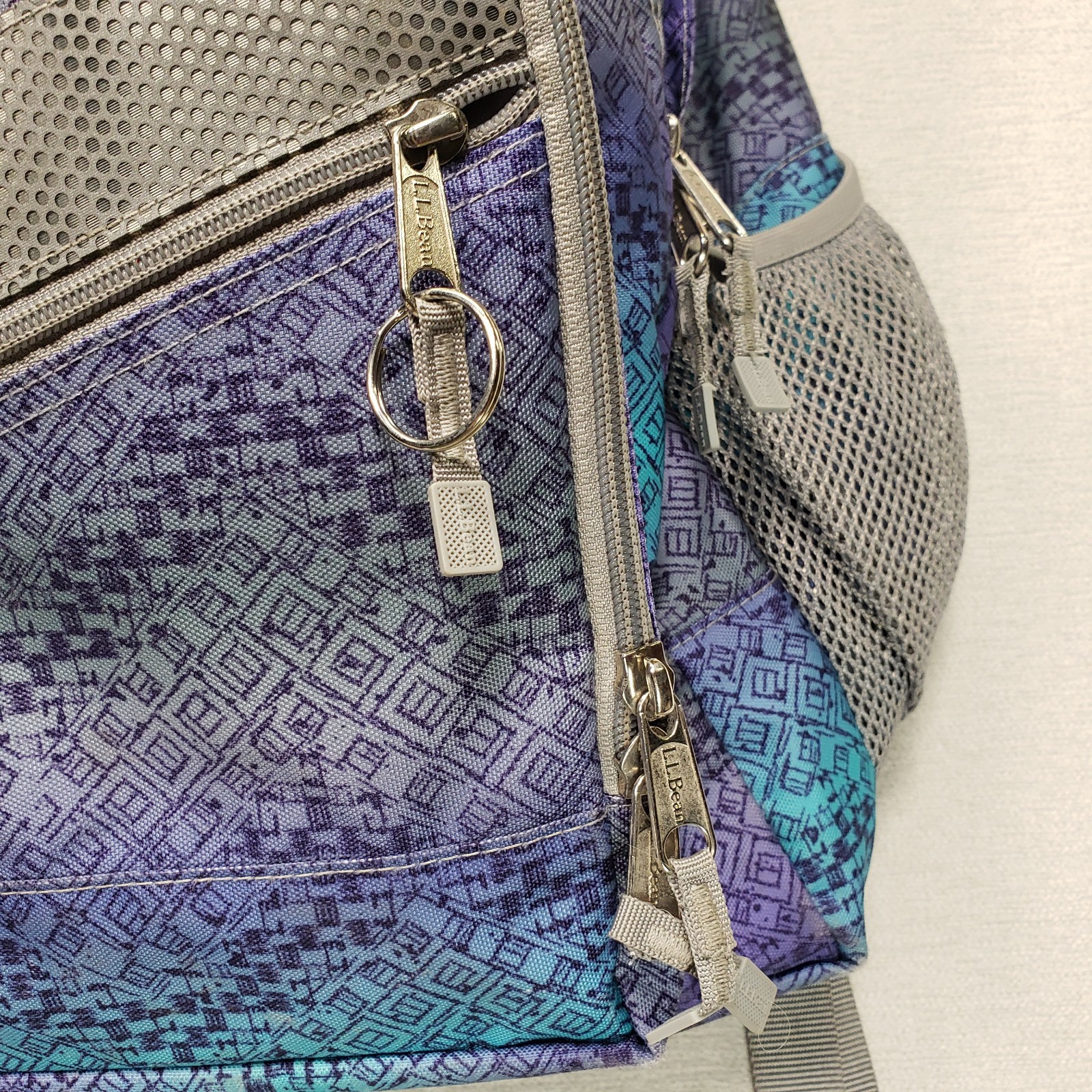 LL Bean Deluxe Book Pack Backpack Purple Blue Geometric Tribal Print School Bag