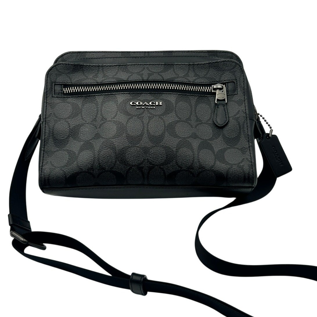 Authentic COACH 91485 West Camera Bag Signature Canvas Charcoal Black Crossbody