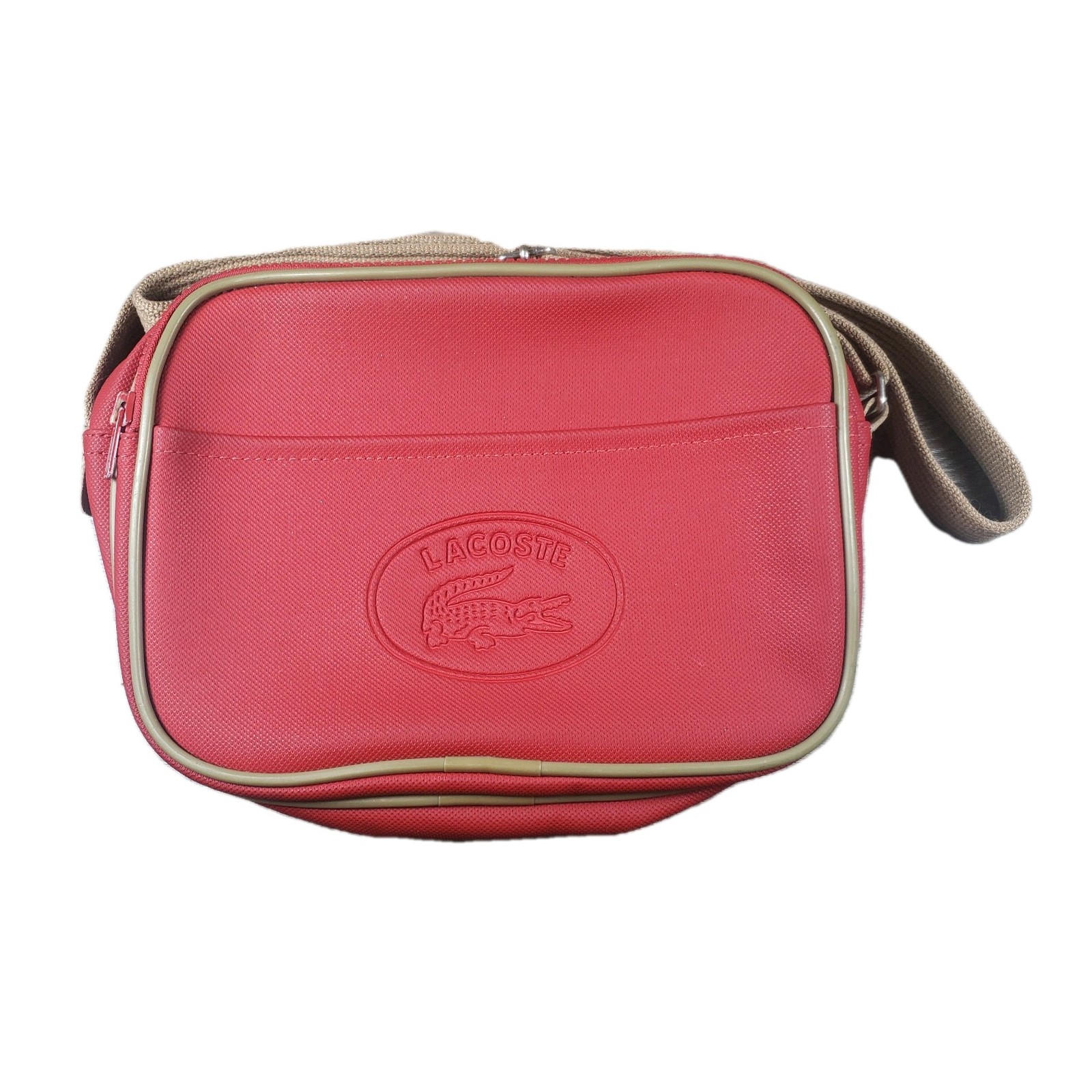Lacoste Red Brown Unisex Flat Rectangle Box Crossover Bag Cross Body Pouch