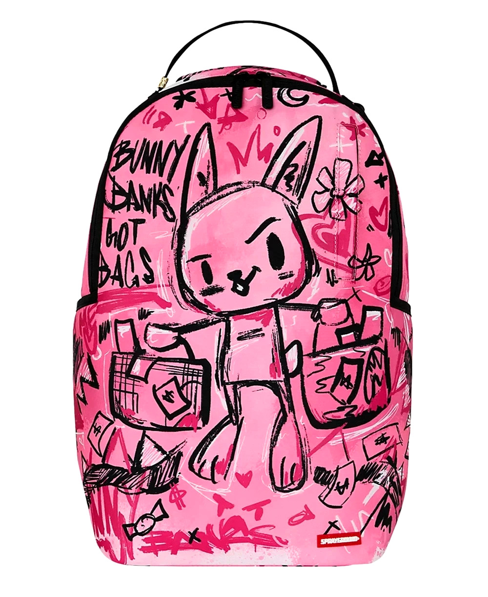 Sprayground Bunny Banks Backpack🔥New Black Pink Black Bookbag Large School Bag