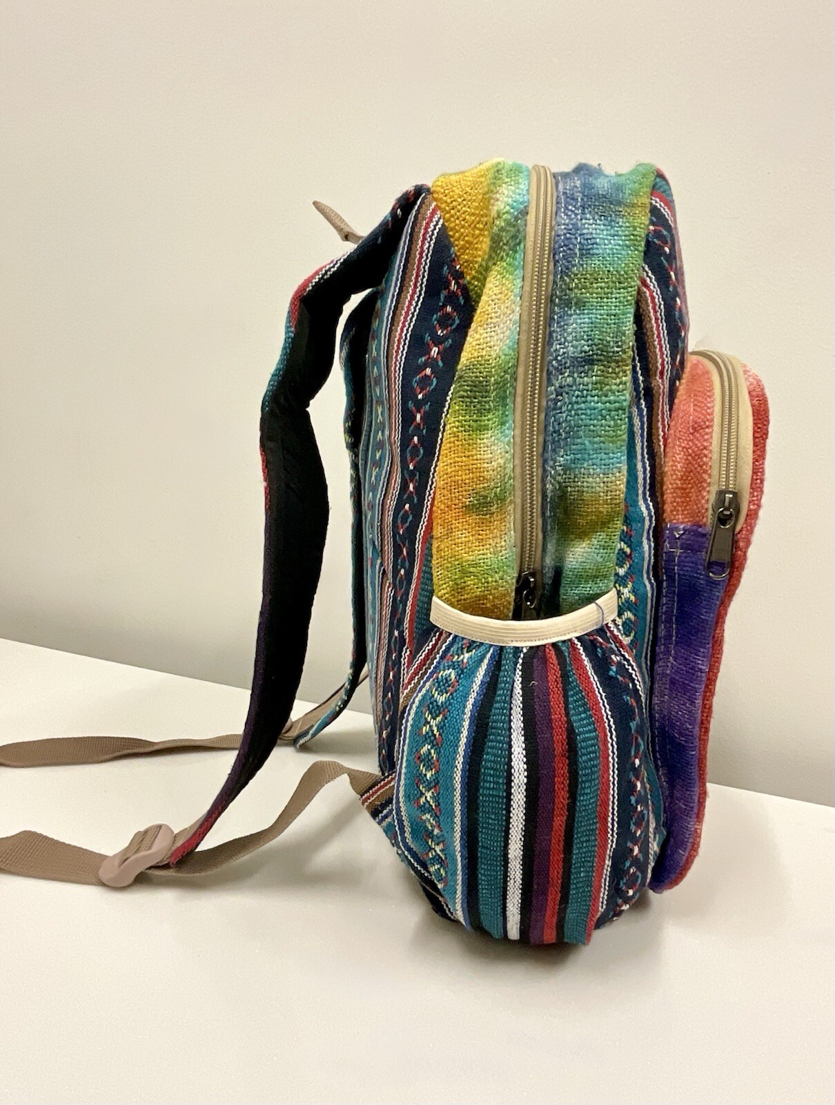 Hemp Backpack (Sun And Moon) With Laptop Pocket Nepal Fair Trade Hiking Boho