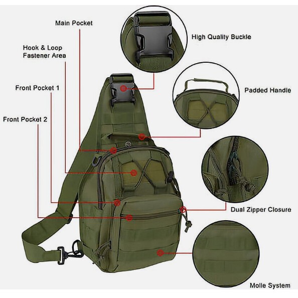 Tactical Backpack Mens Sling Shoulder Bag Molle Travel Outdoor Hiking Chest Pack