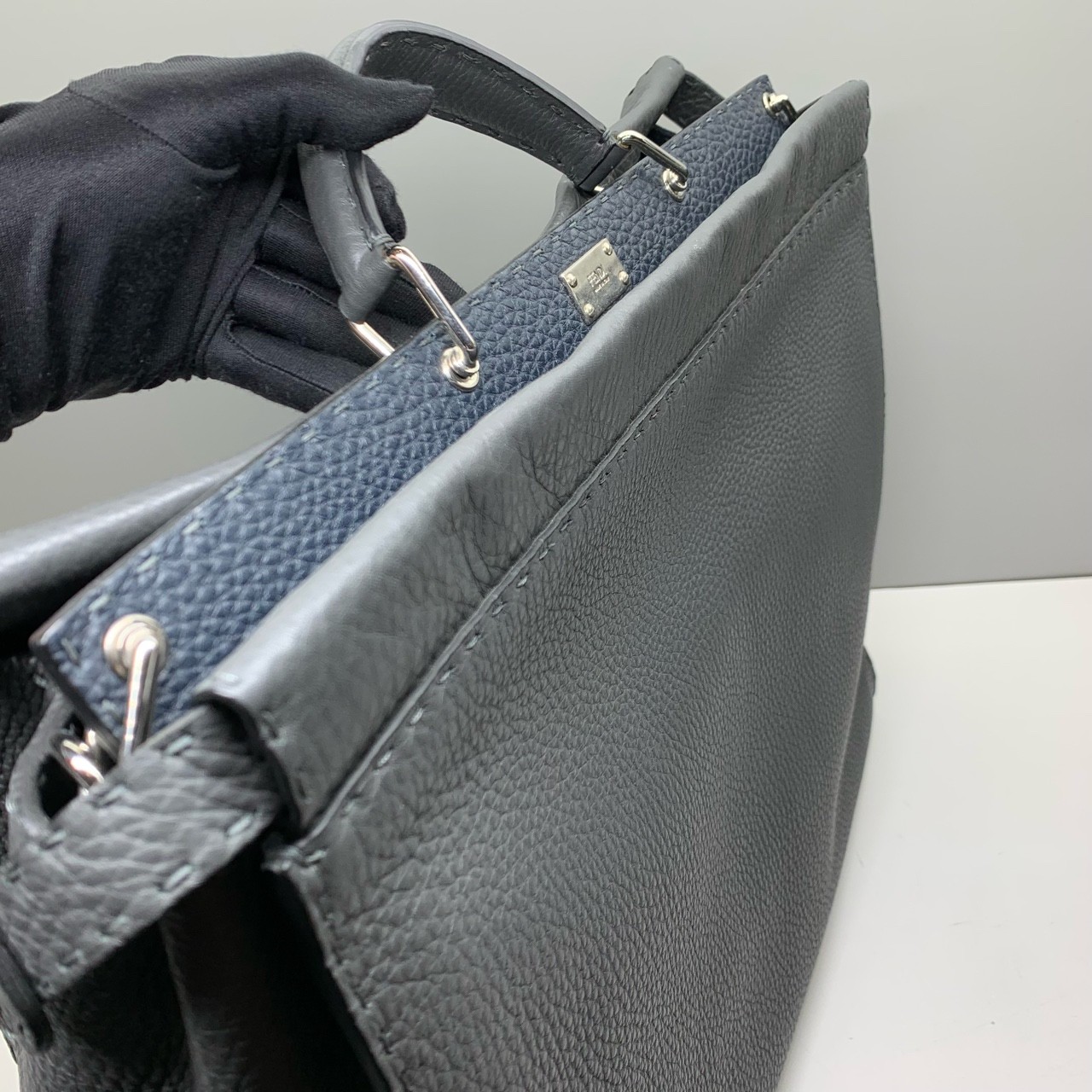 Fendi Pre-Owned Authentic Peekaboo Briefcase Crossbody Grey Blue 42x35x18cm
