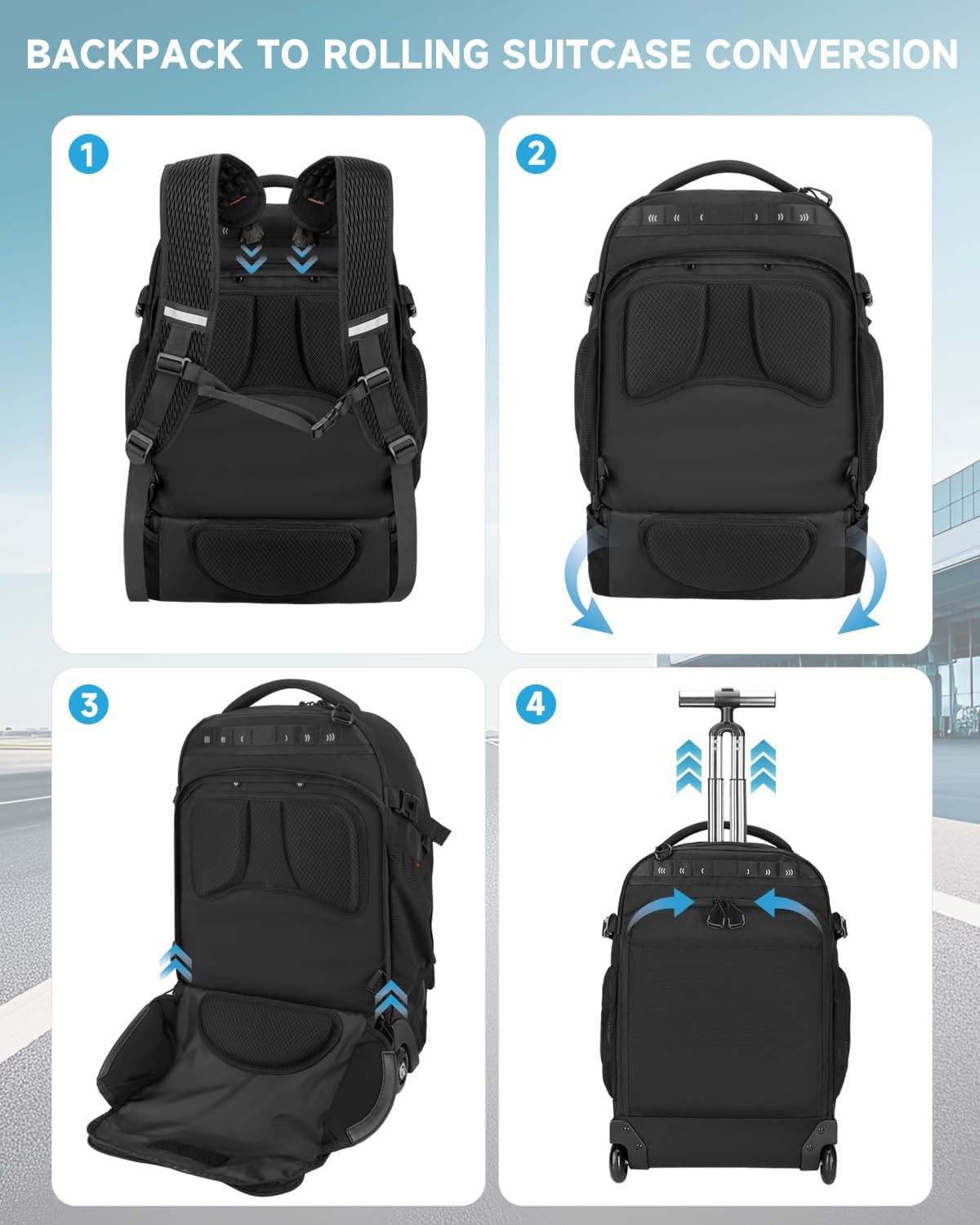 Rolling Backpack, 56L Large Backpacks with Wheels-Splits into Daypack & Laptop B