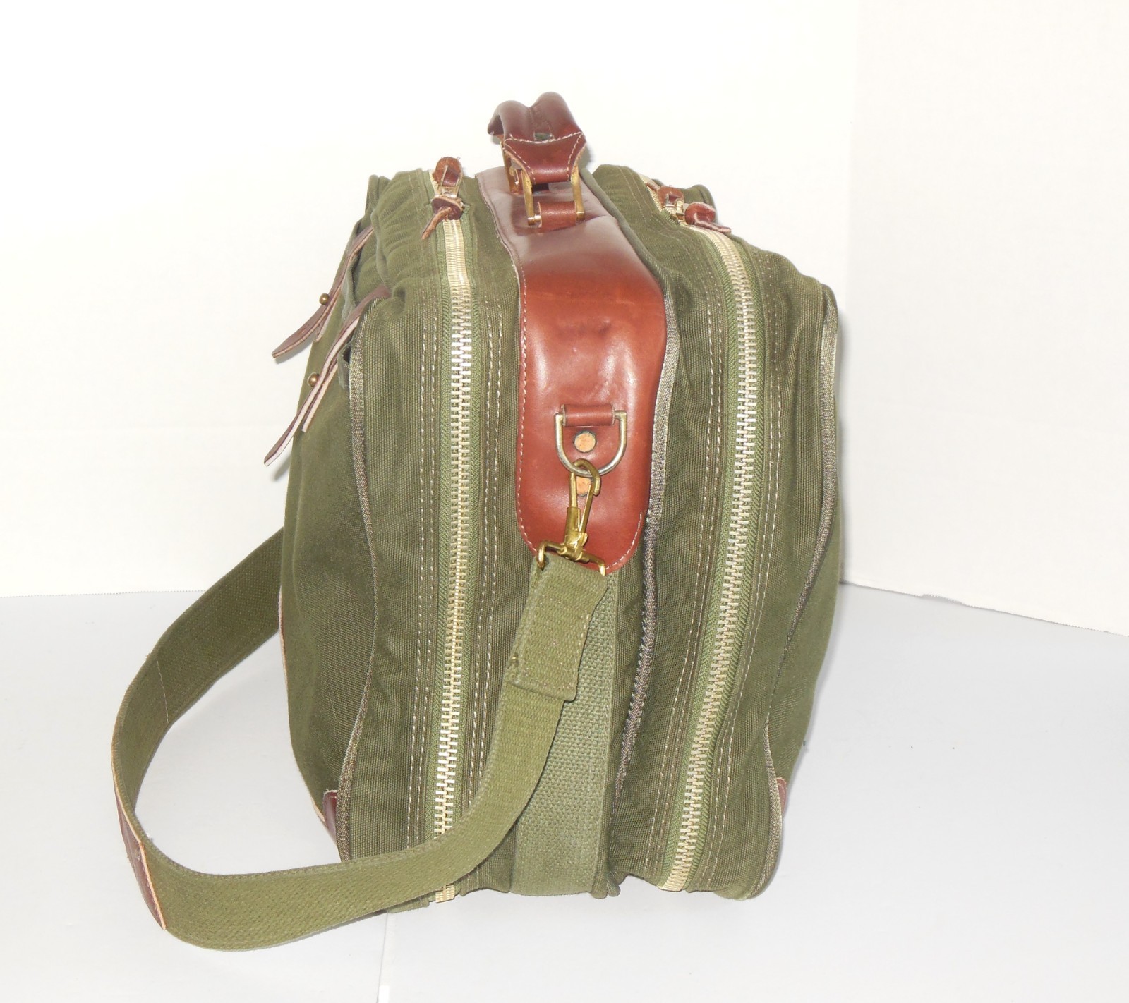Orvis Battenkill 2 Sided Travel Bag Canvas Leather Green Luggage Carry On