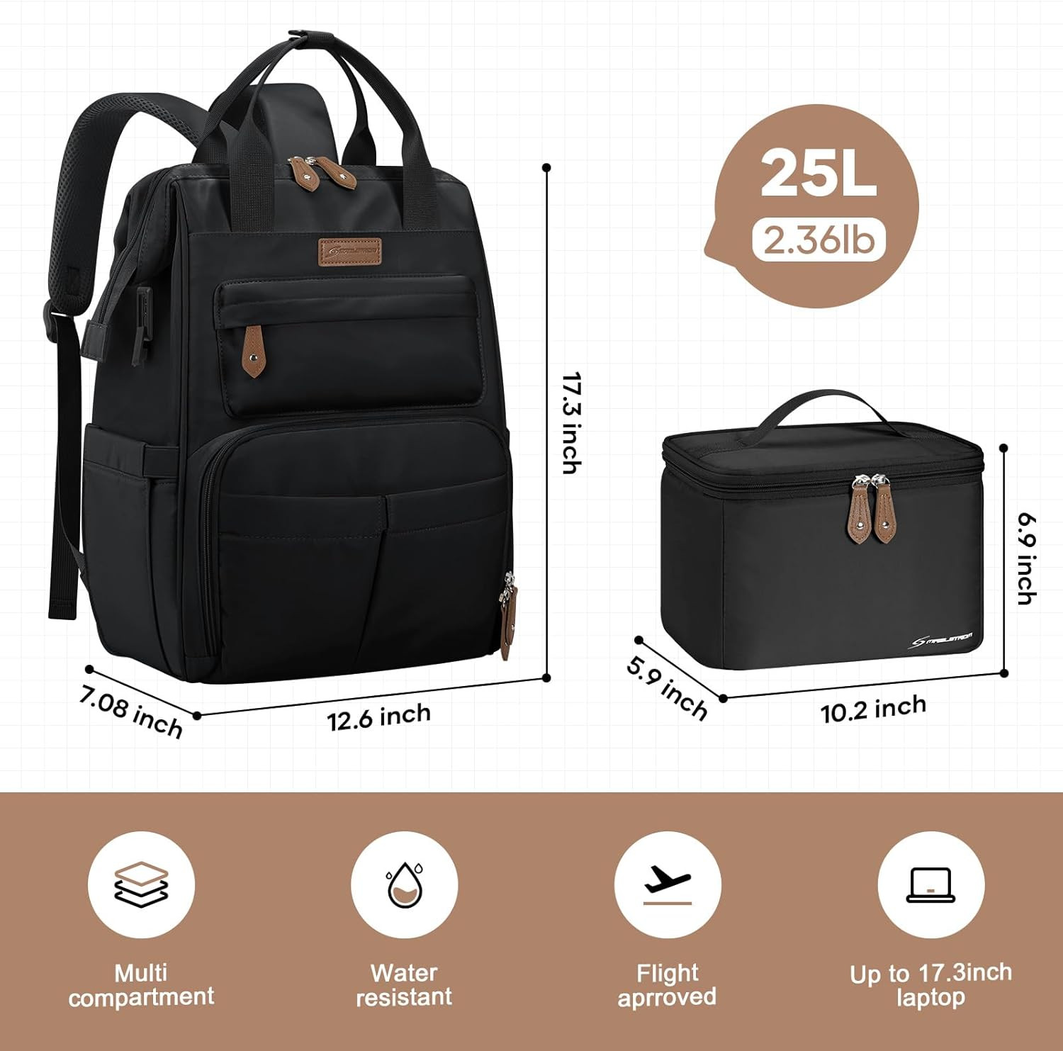 Versatile Travel Backpack with Insulated Lunch Box for 15.6-17.3″ Laptops