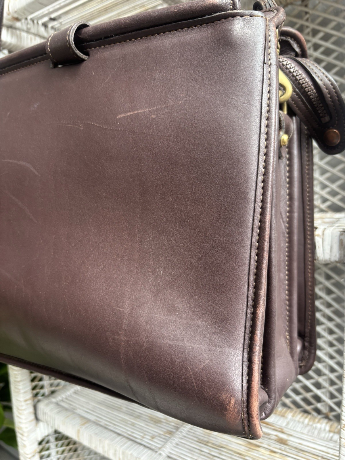VTG Jack Georges Dark Brown Leather Executive Briefcase with Shoulder Strap RARE
