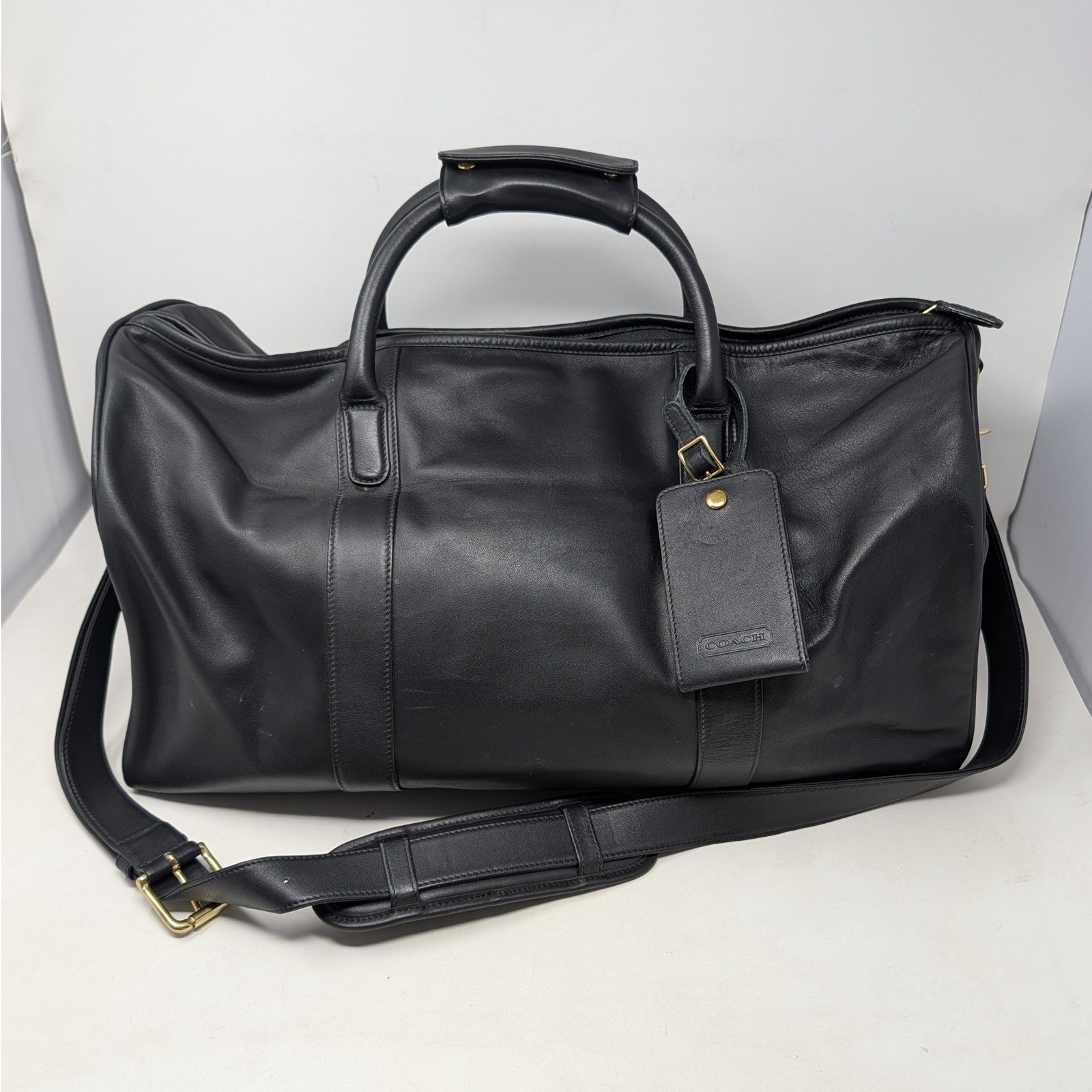 Coach Transatlantic Duffel Bag Black Leather Travel Weekender F1S-0596