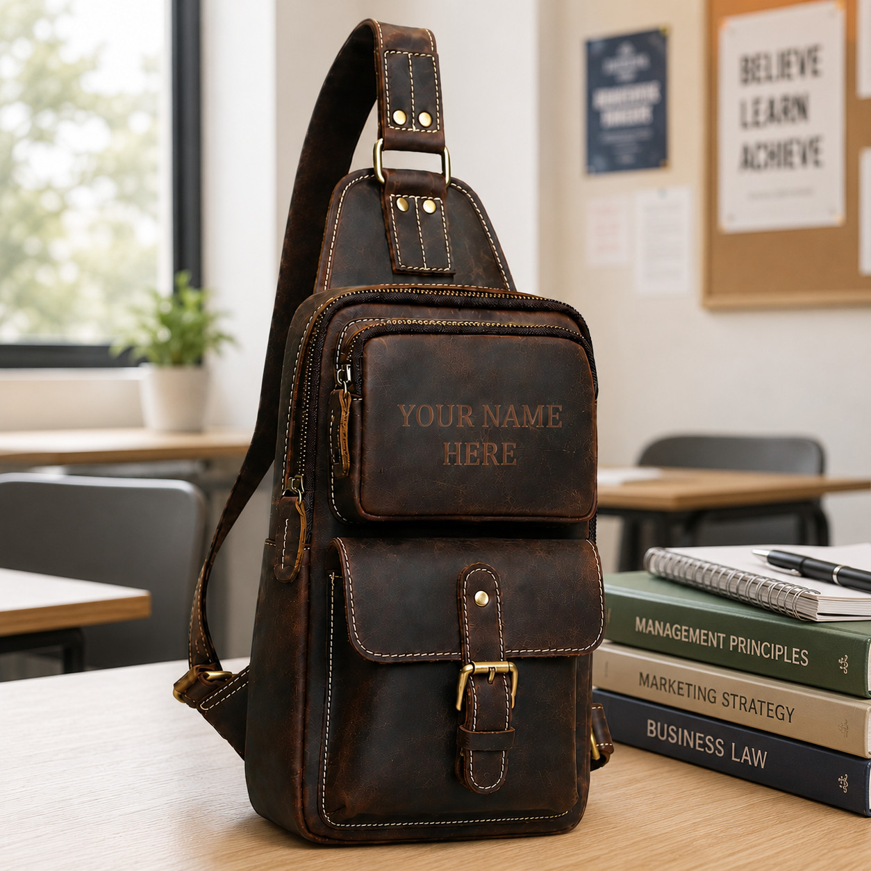 Mens Leather Crossbody Chest Bag Vintage Personalized Shoulder Sling Pack