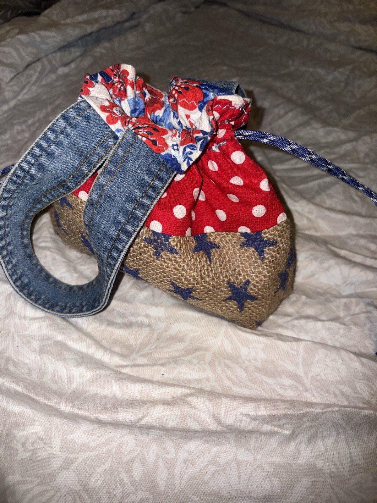 Handmade Reversible, Drawstring Bag ￼
