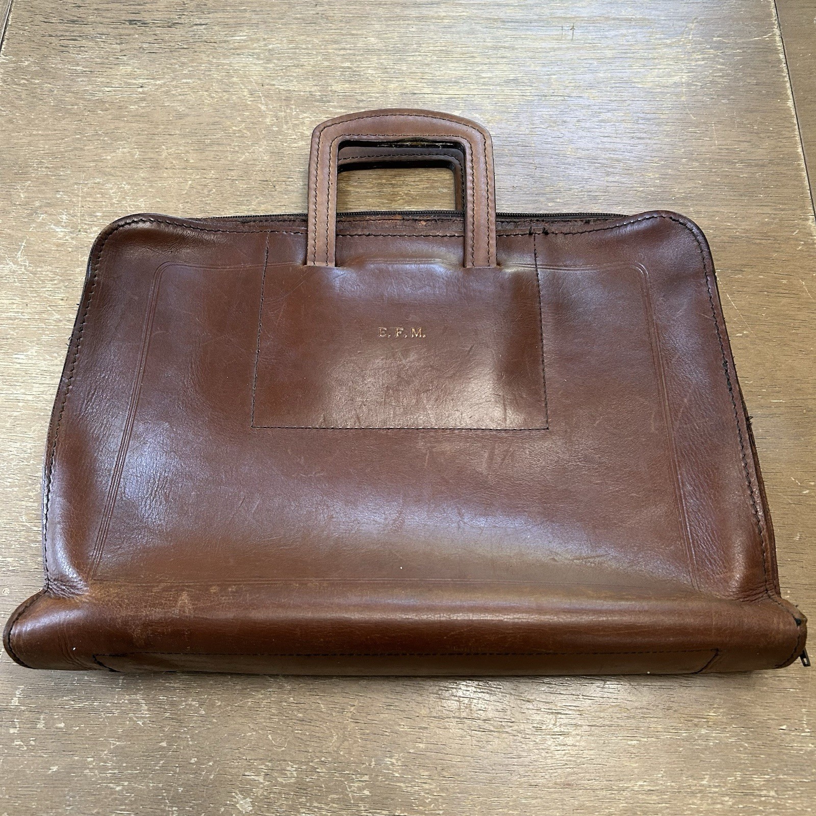 Schlesinger Leather Portfolio Attache California Saddle Leather Brown Vintage
