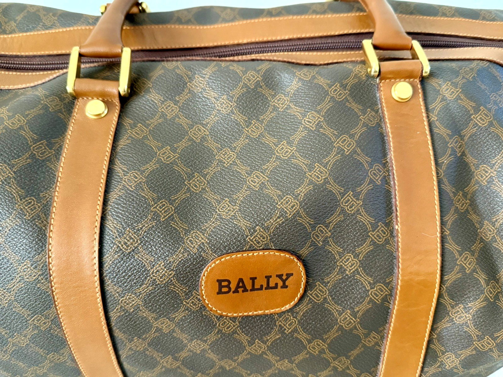 Authentic Vintage BALLY Monogram Canvas Weekender Boston Bag- Made in Italy