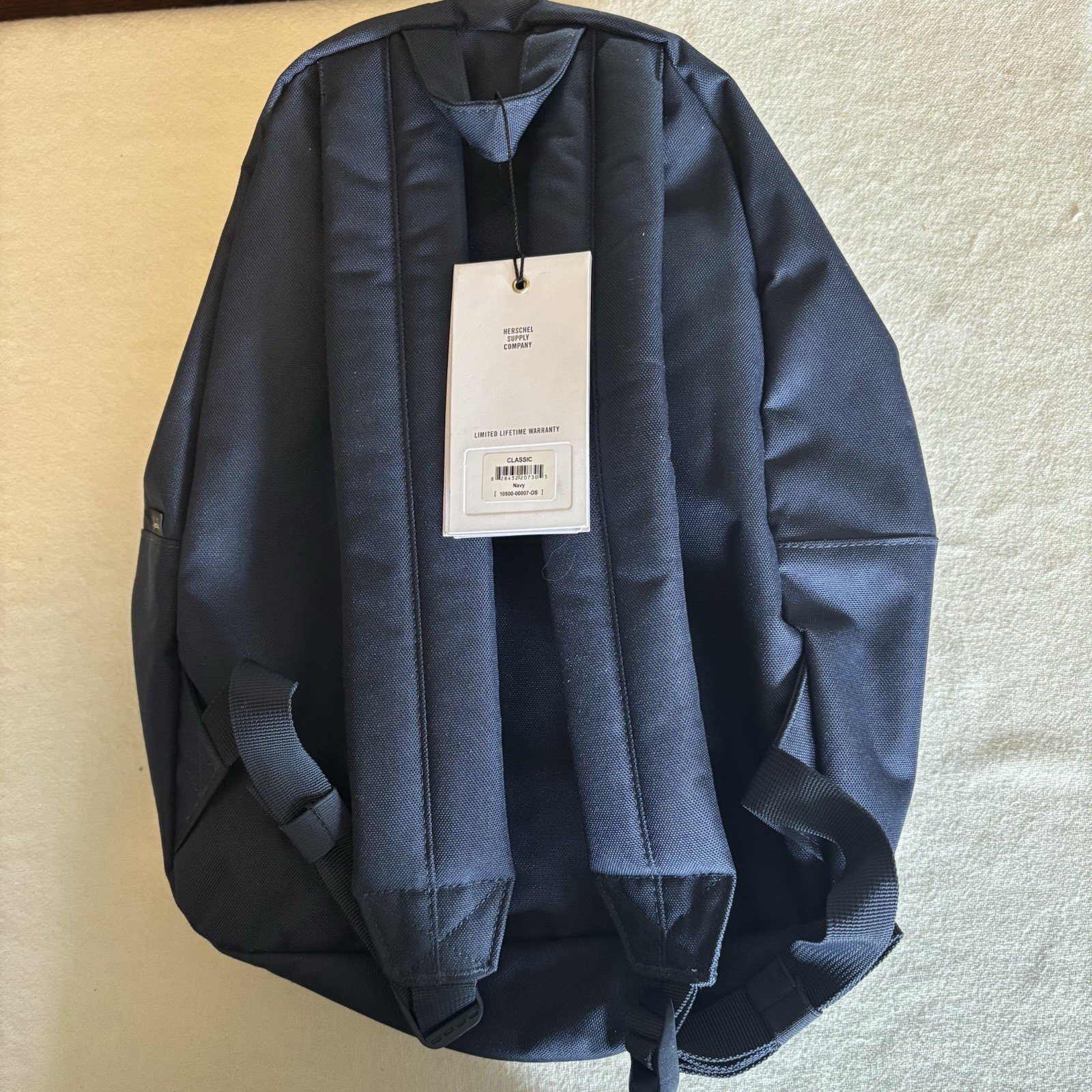 Herschel Classic Woven Label Backpack Navy NEW Striped Liner Front Pocket Zipper