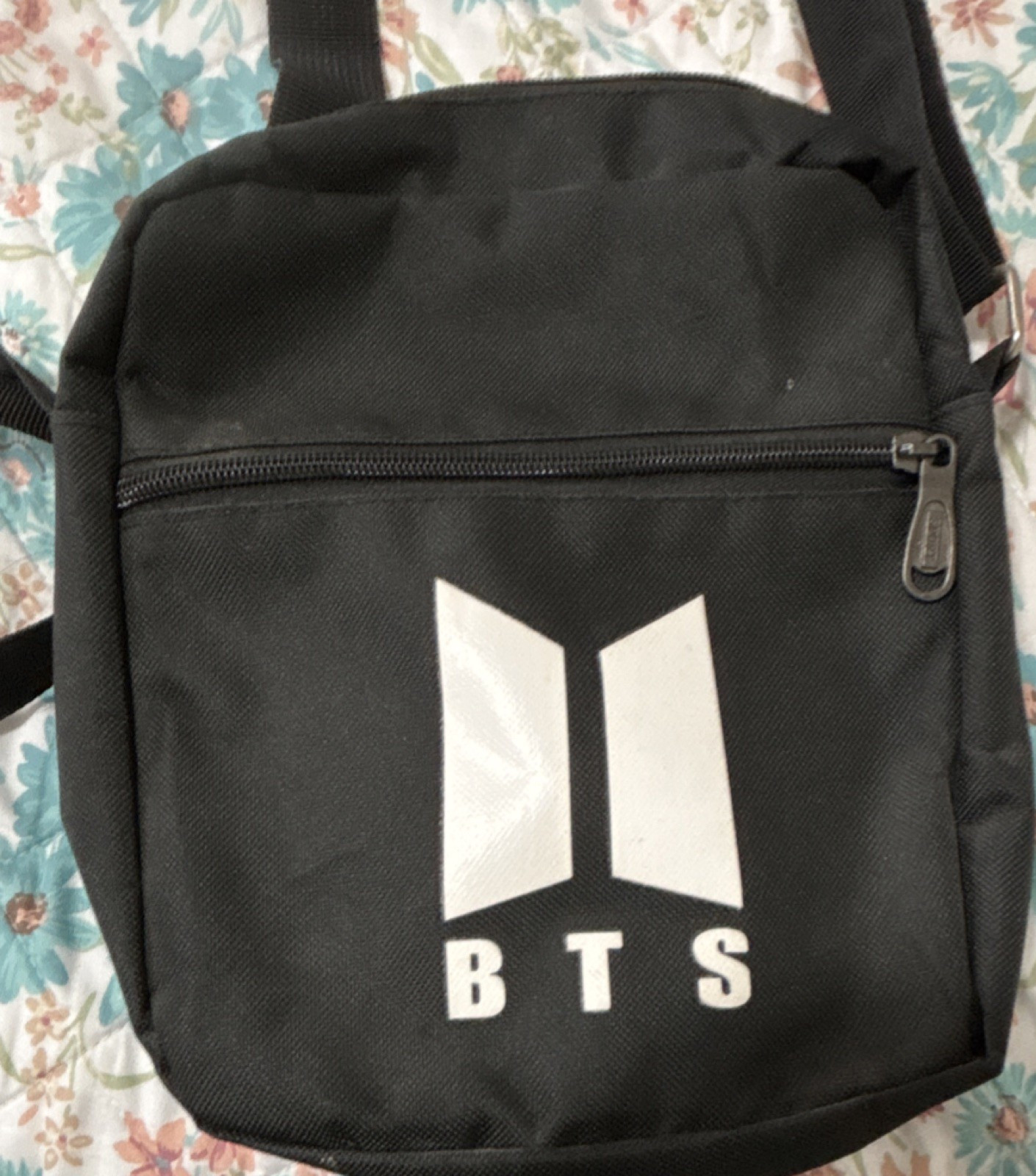 BTS Black Crossbody Bag Solid Zipper Casual Music Shoulder BTS Logo