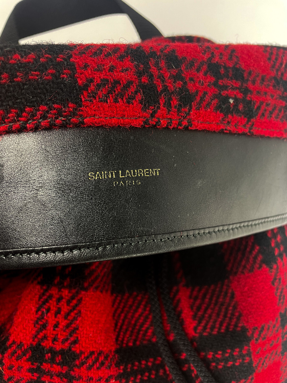 Saint Laurent Paris Backpack Wool Leather Black Red Flannel City Hunting Sack