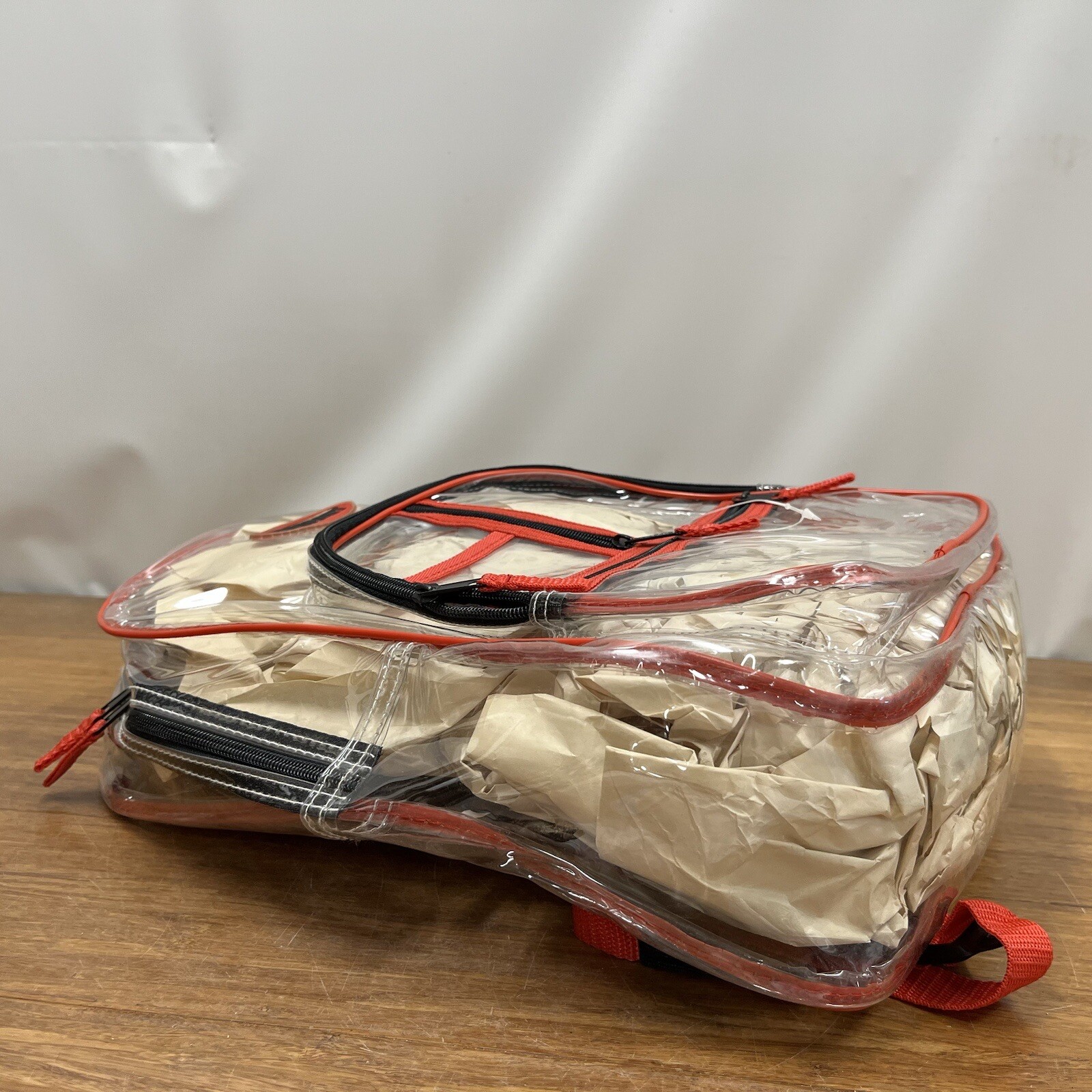 New Prosport Clear Backpack Transparent Waterproof Red Black Strip Zipper