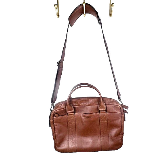 Tecovas Bourbon Brown Leather Briefcase Laptop Travel Bag w/ Shoulder Strap