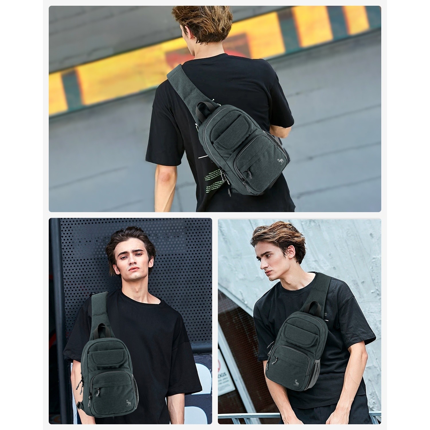 OIWAS Sling Crossbody Bag Casual Shoulder Bag Women Men’s Travel Chest Pack Gray