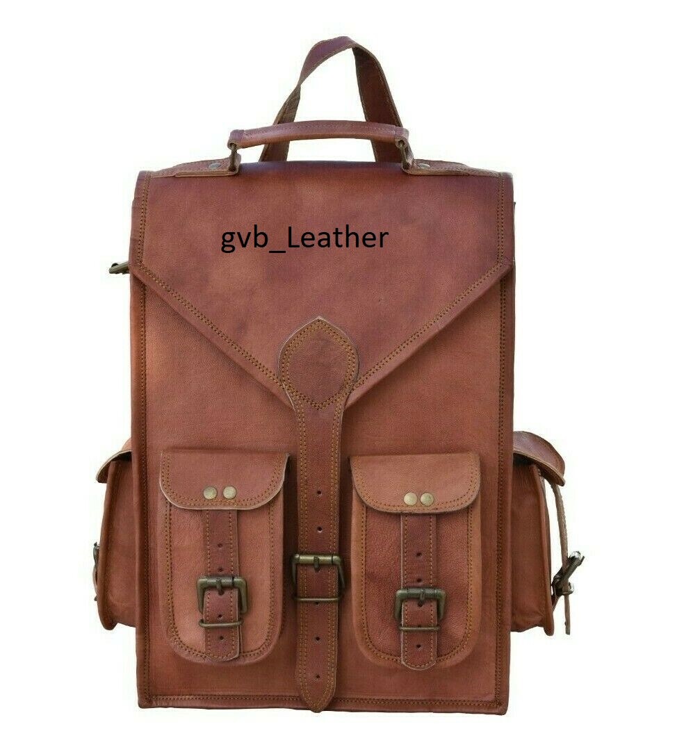 15″ To 18″ Men’s Vintage Leather Satchel Laptop Backpack Rucksack Messenger Bag