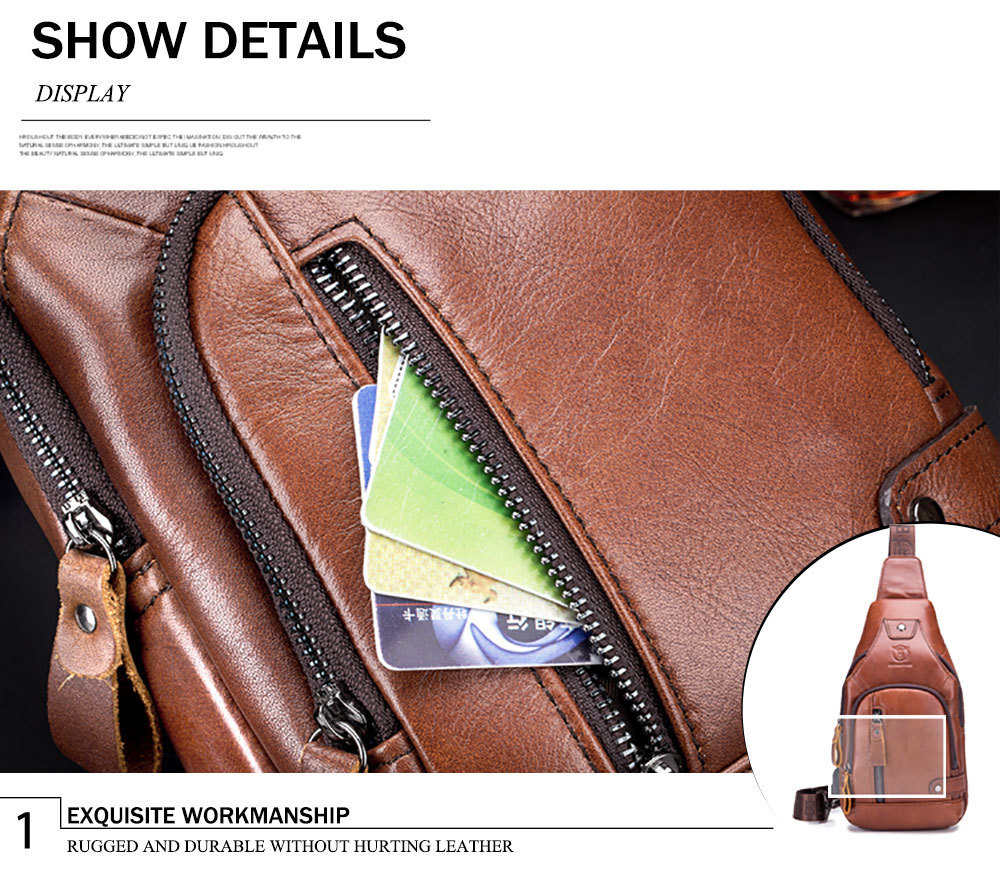 US Chest bag Sling Backpack for Men Crossbody Bag Shoulder Bag Genuine Leather Q