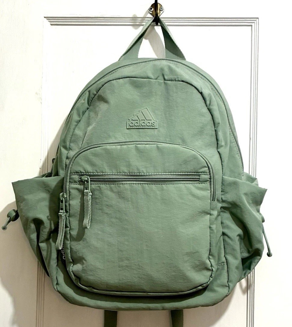 Light Green Adidas Backpack Unisex School Work Travel Logo Extra Pockets
