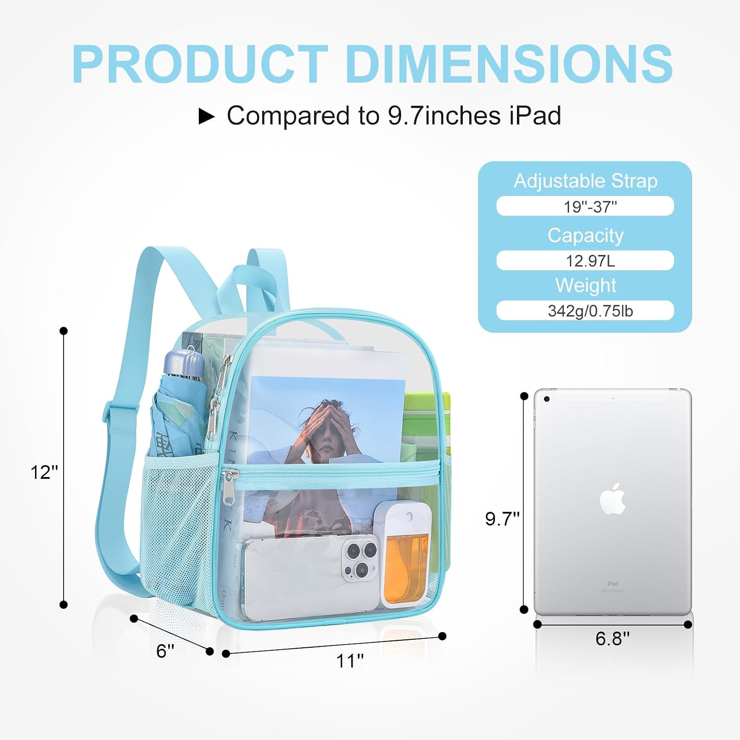 Clear Backpack Stadium Approved 12X11X6, Waterproof Clear Bag Stadium Backpack f