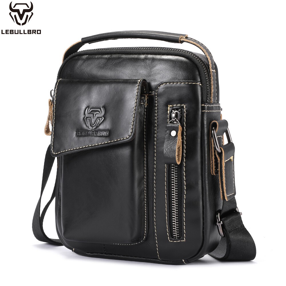 LEBULLBRO Mens Leather Crossbody Sling Bag with Adjustable Strap Shoulder Bag