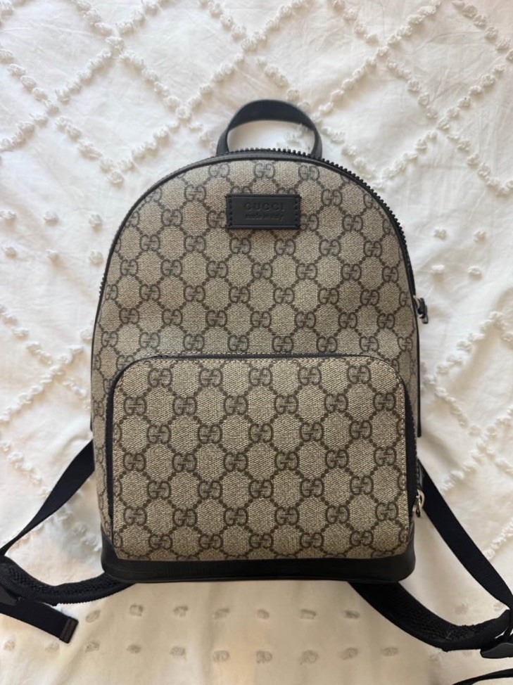 Gucci GG Monogram Small Backpack Beige/Black Zip, Adjustable Straps