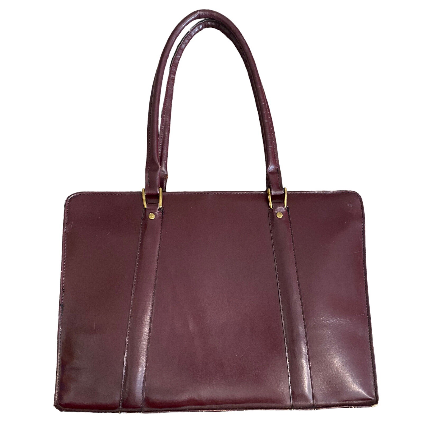 VTG Laptop Portfolio Bag Burgundy Full Grain Leather Briefcase Made In Romania