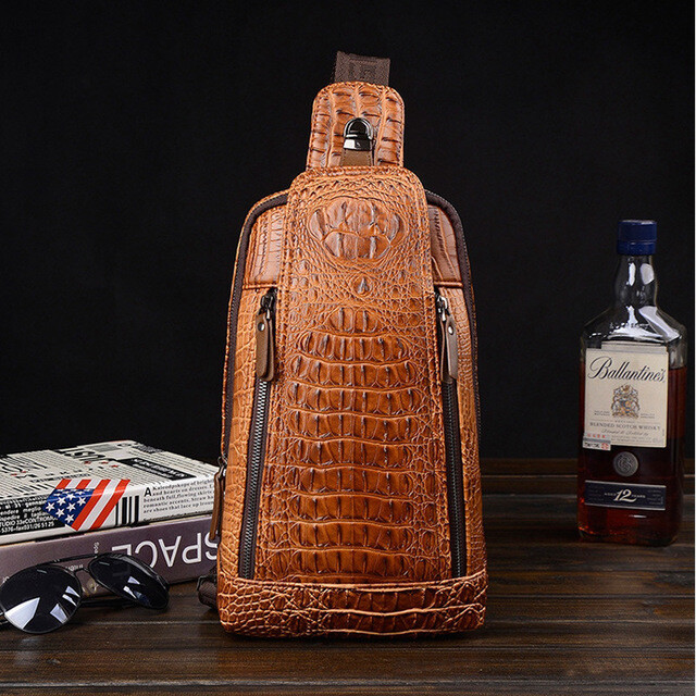 Men Luxury Crocodile Pattern Sling Bag Chest Shoulder Daypack Crossbody Bag Gift