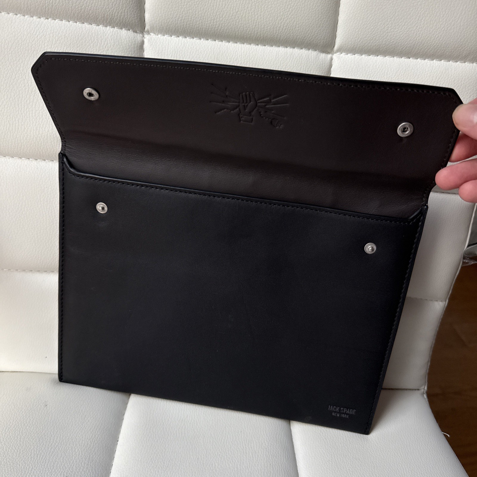 NWT Jack Spade Zip Snap Tablet Sleeve Portfolio Black Leather Pouch Case