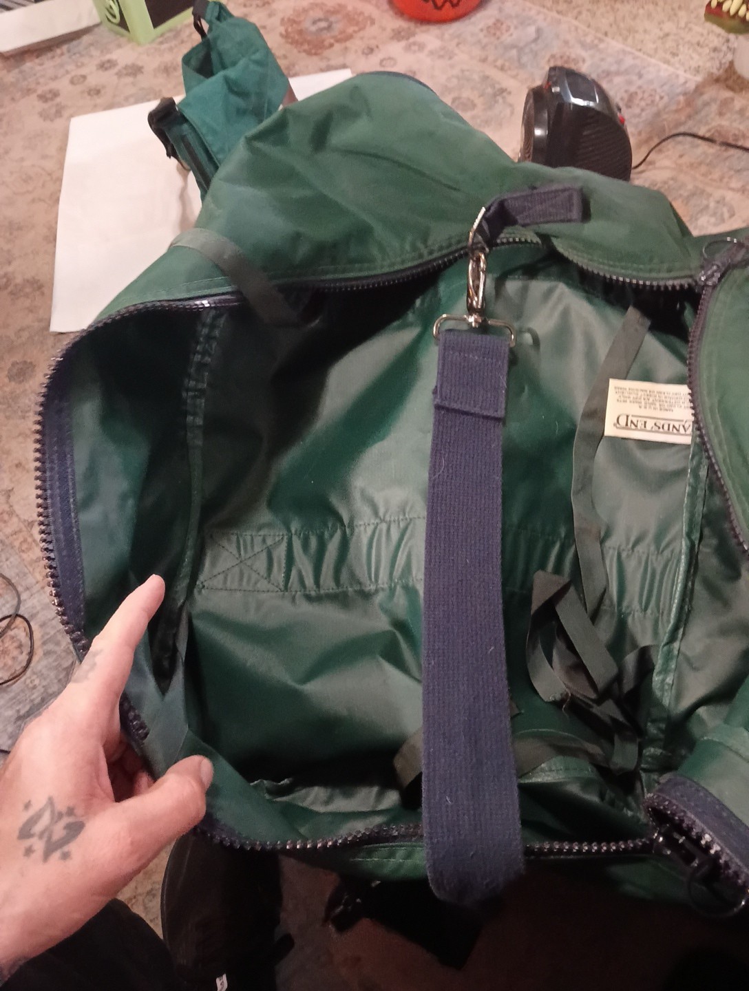 Vintage Lands End Lighthouse Duffle Bag Hunter Green Rare Large Zip Top